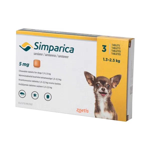 Comprimido Masticable Simparica 5mg de 1,3 a 2,5 Kg (pipeta)