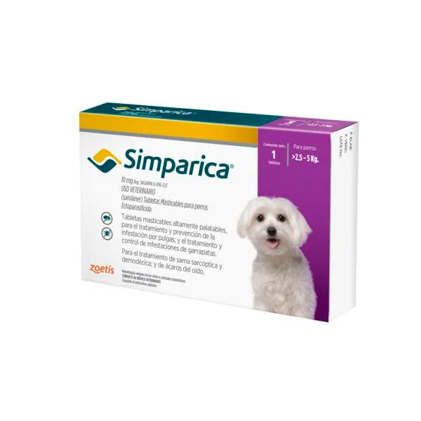 Comprimido Masticable Simparica 10mg de 2,5 a 5 Kg