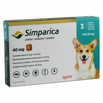 Comprimido Masticable Simparica 40mg de 10 a 20 Kg (pipeta)