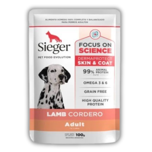[2164] Sieger Pouch Gato Derma Wet Cordero 100 g