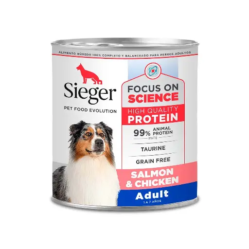 [2149] Sieger Lata Perro Adulto Salmon y Pollo 340 g 